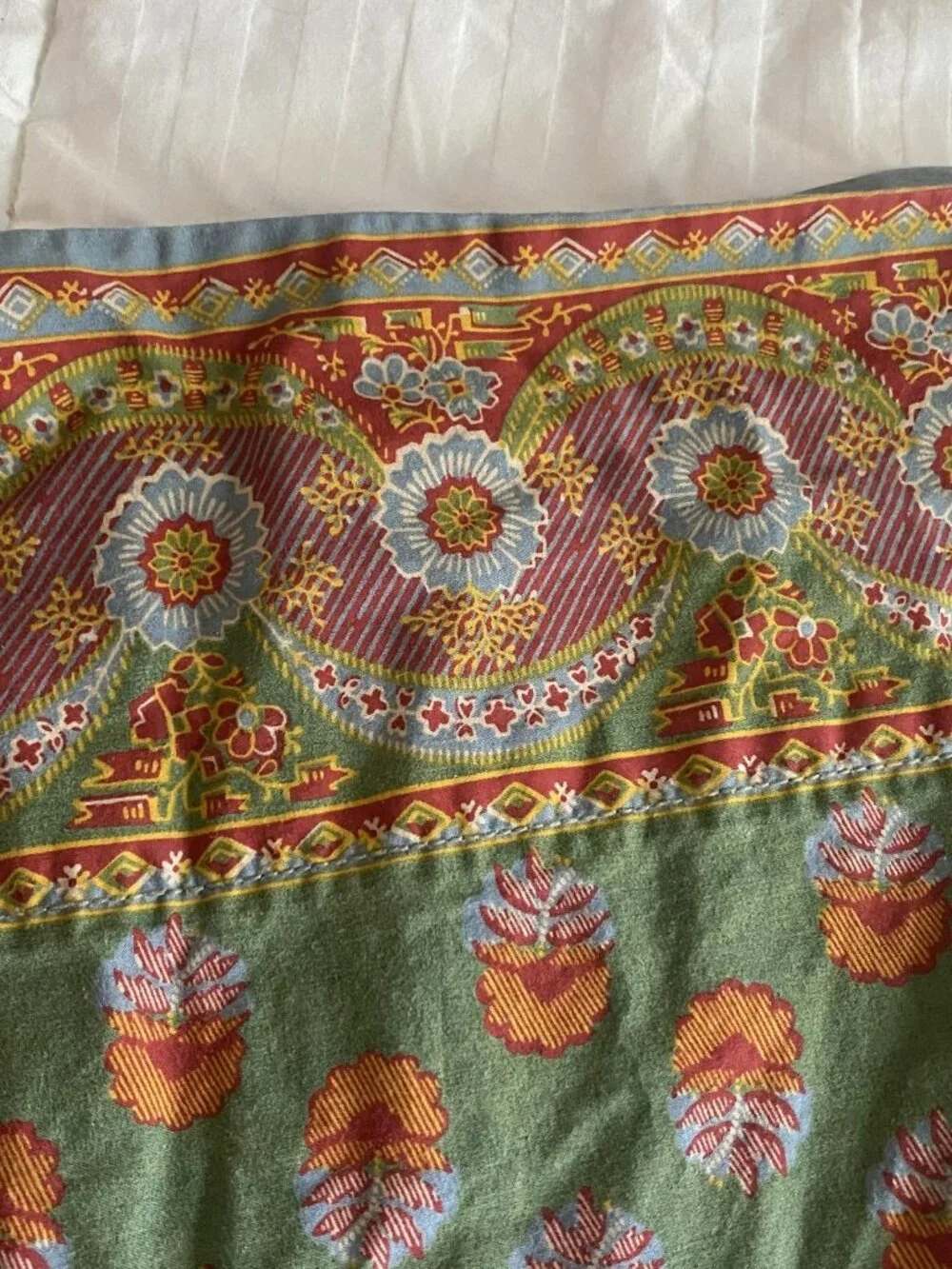 Lauren Ralph Lauren Queen Flat Sheet Green Cotton Mews Terrace Italy Vintage